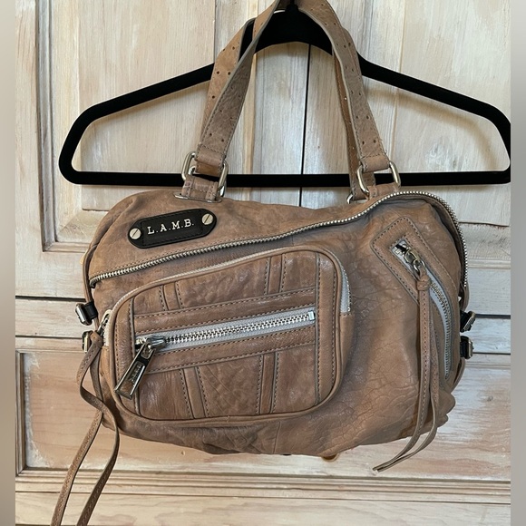 L.A.M.B. Gwen Stefani Black Corsaire Vane Leather Zipper Moto Satchel Handbag
